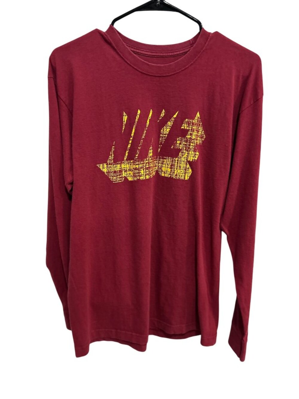 Nike Mens Red Long Sleeve Shirt Yellow Graphic Logo Size Small Sporty Athletic